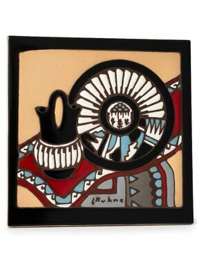 Earthtones L Kuhne Wedding Vase Ceramic Tile 6x6 Southwestern Signed‎ 1995